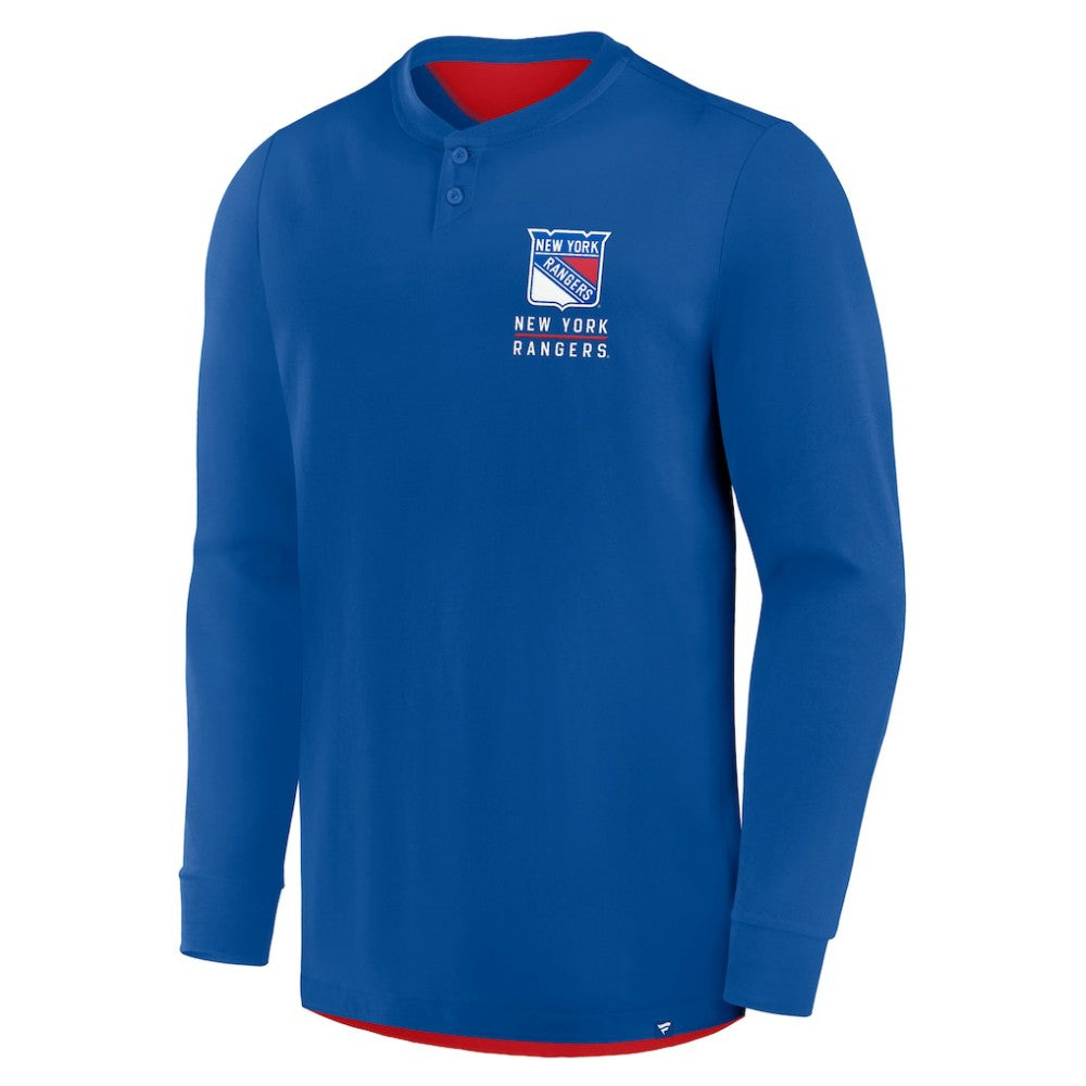 NHL New York Rangers Fanatics Adrenaline Push Long Sleeve Henley Shirt - Blue