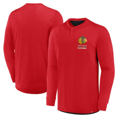 NHL Chicago Blackhawks Fanatics Adrenaline Push Long Sleeve Henley Shirt - Red