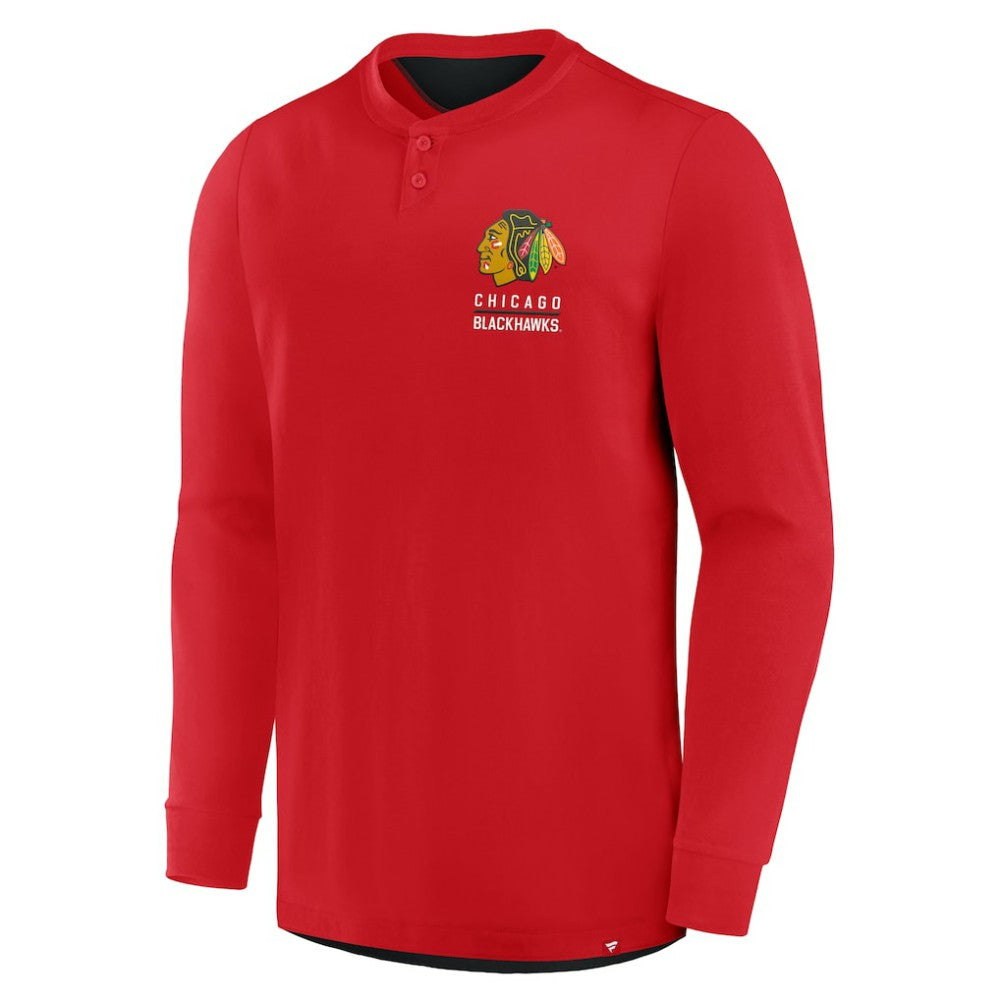 NHL Chicago Blackhawks Fanatics Adrenaline Push Long Sleeve Henley Shirt - Red