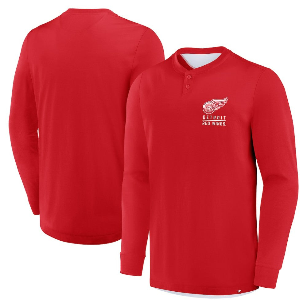 NHL Detroit Red Wings Fanatics Adrenaline Push Long Sleeve Henley Shirt - Red