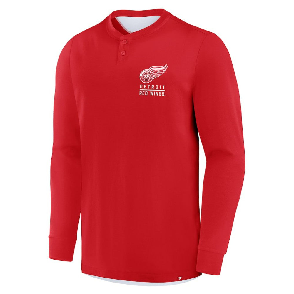 NHL Detroit Red Wings Fanatics Adrenaline Push Long Sleeve Henley Shirt - Red