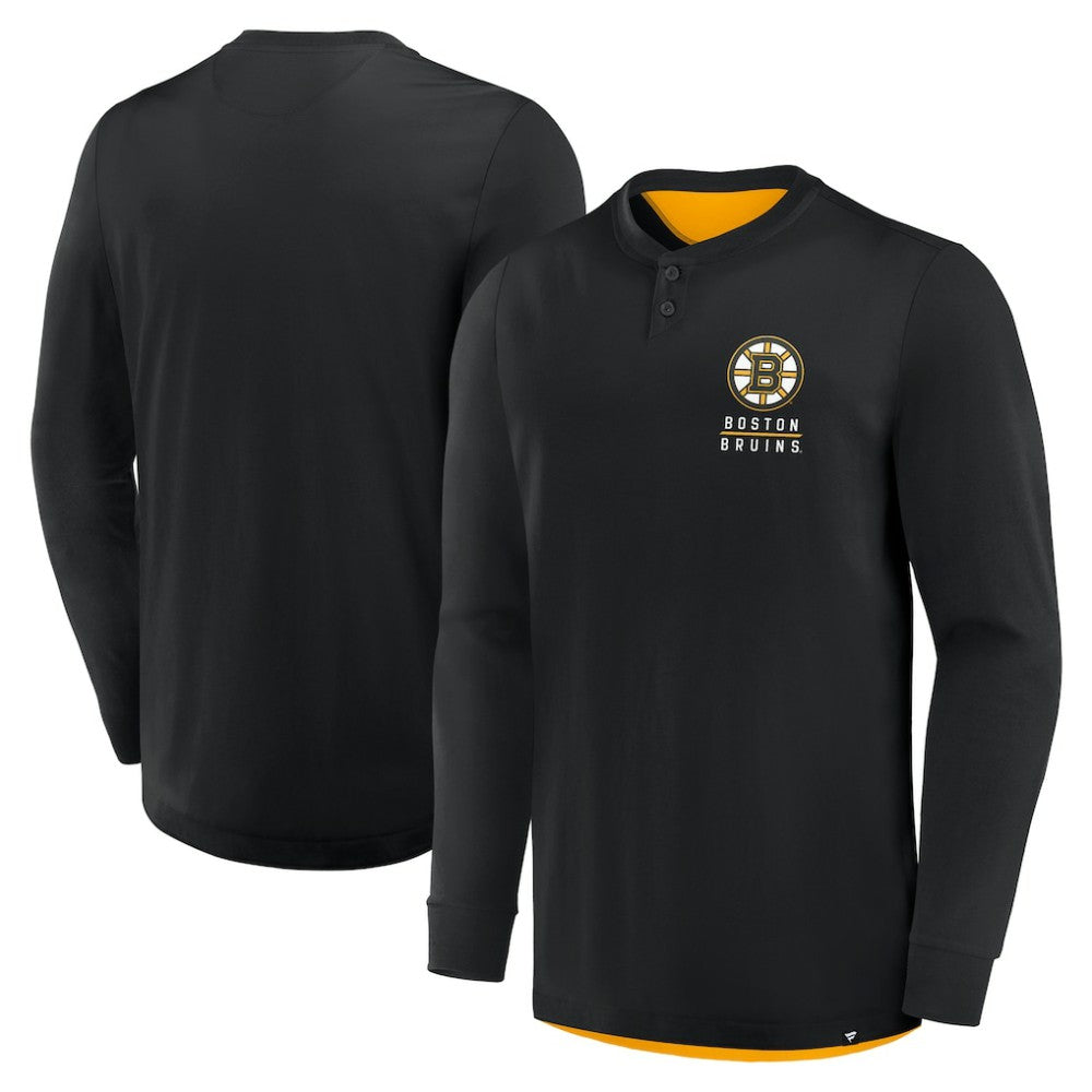 NHL Boston Bruins Fanatics Adrenaline Push Long Sleeve Henley Shirt - Black