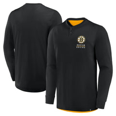 NHL Boston Bruins Fanatics Adrenaline Push Long Sleeve Henley Shirt - Black