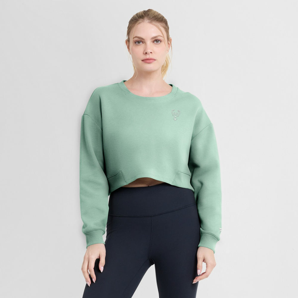Milwaukee Bucks Women's Studio Tri-Blend Cropped Pullover Sweatshirt Mint