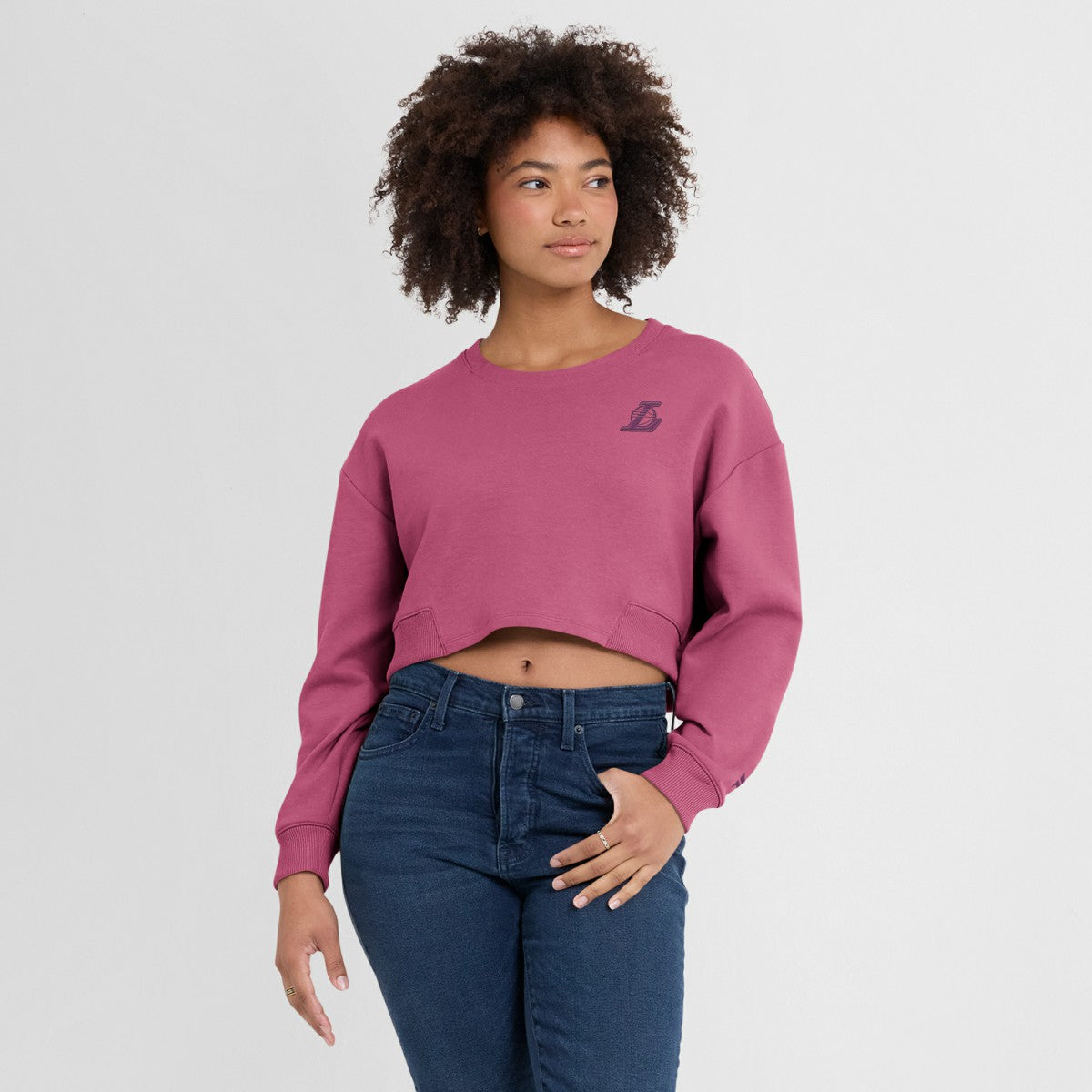 Los Angeles Lakers Women's Studio Tri-Blend Cropped Pullover Sweatshirt Pink