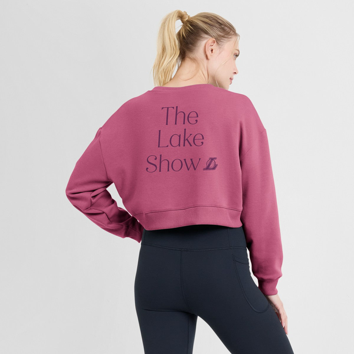 Los Angeles Lakers Women's Studio Tri-Blend Cropped Pullover Sweatshirt Pink