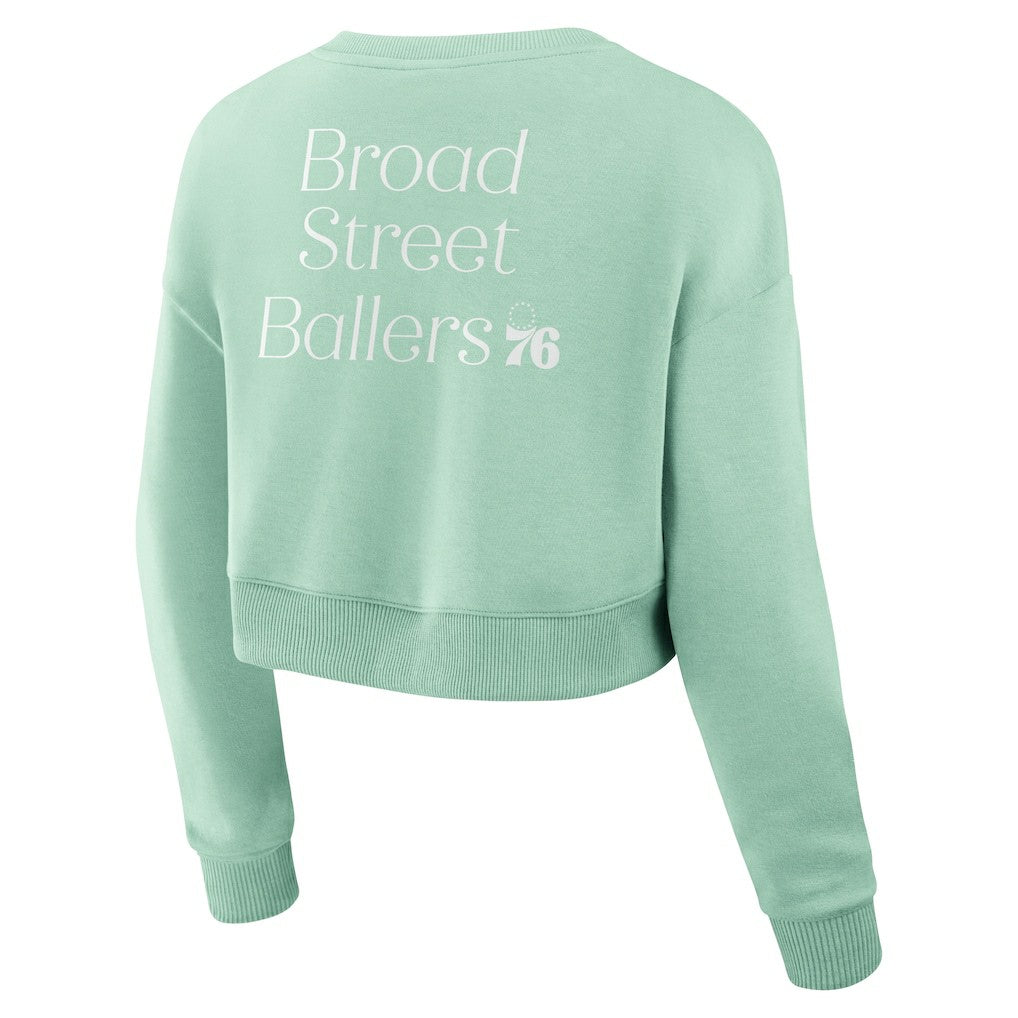 Philadelphia 76ers Women's Studio Tri-Blend Cropped Pullover Sweatshirt Mint
