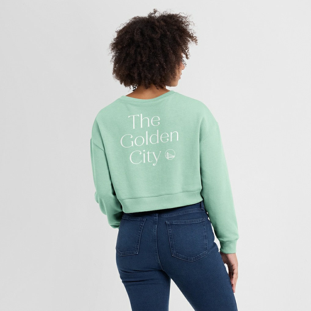 Golden State Warriors Women's Studio Tri-Blend Cropped Pullover Sweatshirt Mint