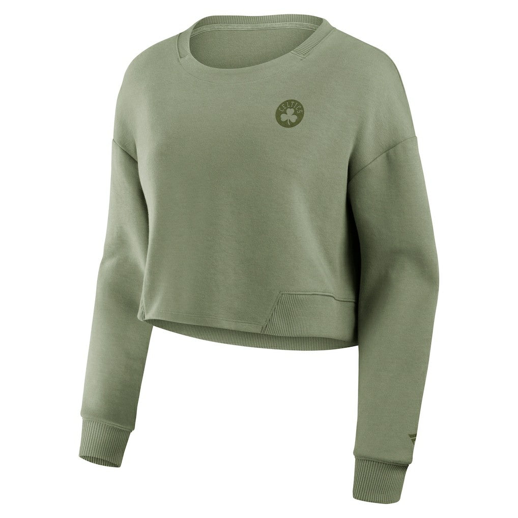 Boston Celtics Women's Studio Tri-Blend Cropped Pullover Sweatshirt Olive