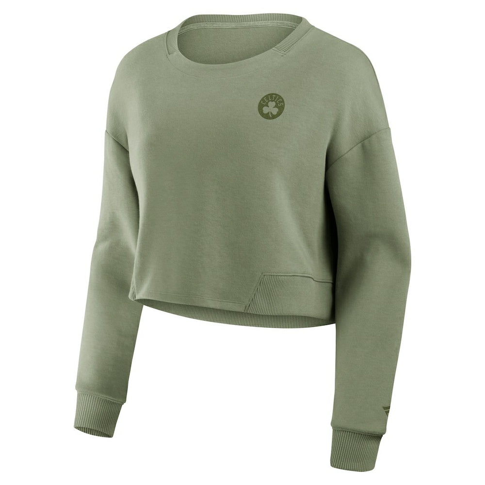 Boston Celtics Women's Studio Tri-Blend Cropped Pullover Sweatshirt Olive