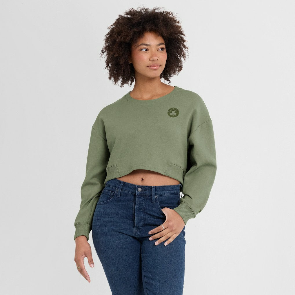 Boston Celtics Women's Studio Tri-Blend Cropped Pullover Sweatshirt Olive