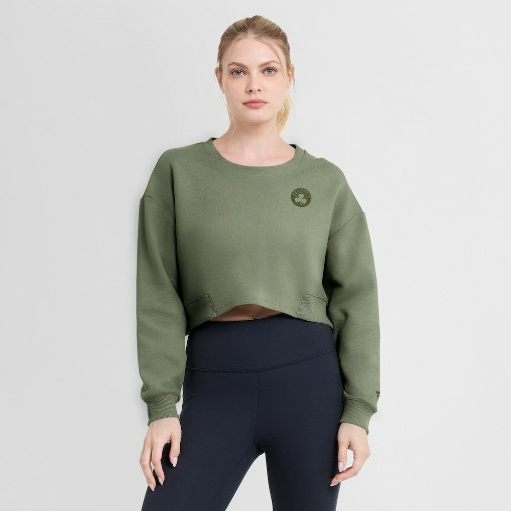 Boston Celtics Women's Studio Tri-Blend Cropped Pullover Sweatshirt Olive