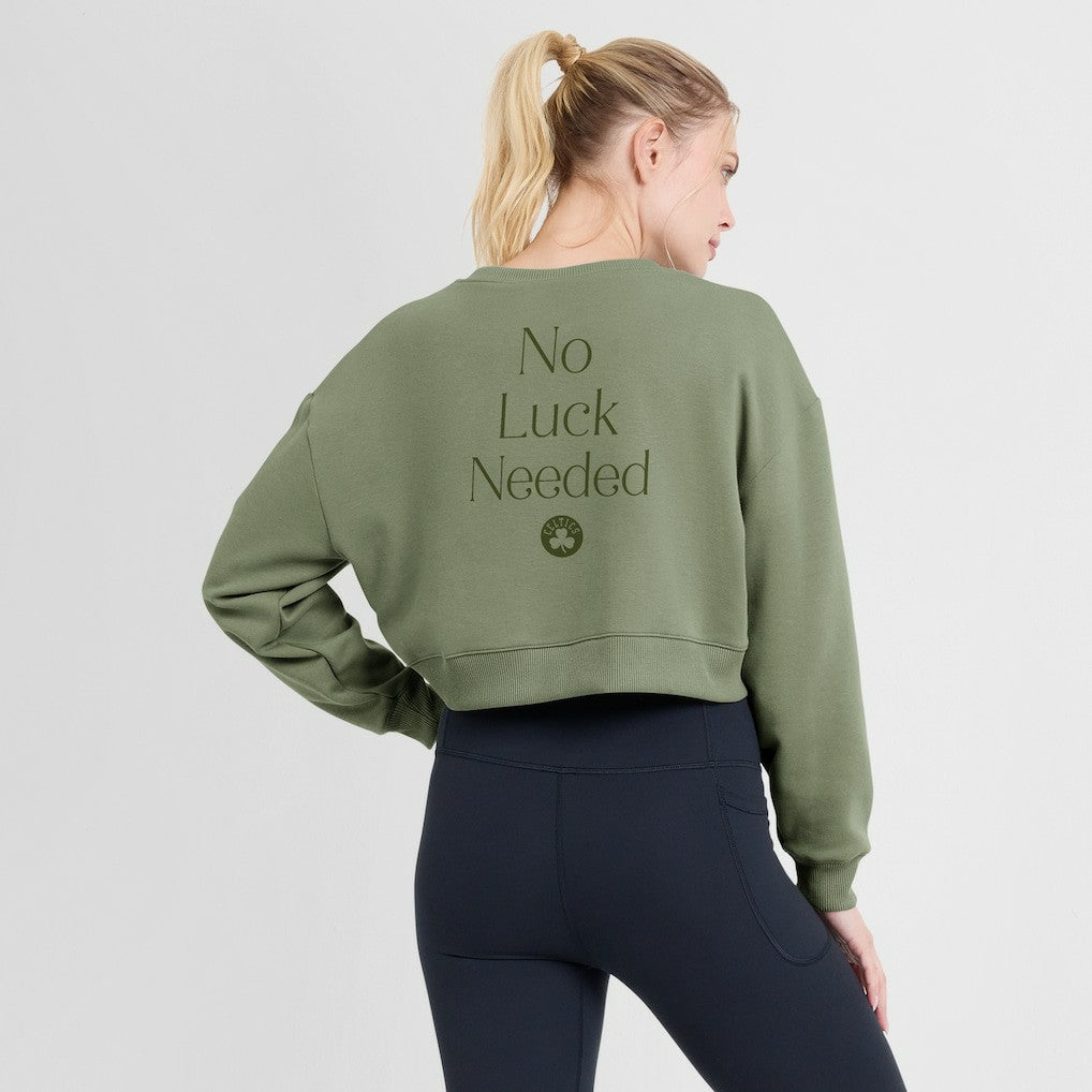Boston Celtics Women's Studio Tri-Blend Cropped Pullover Sweatshirt Olive