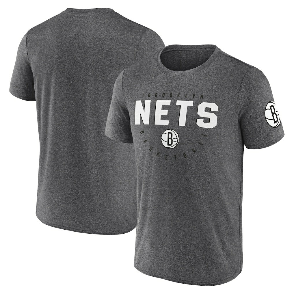 Brooklyn Nets Logo Athletic Block Practice Performance T-Shirt Heather Charcoal