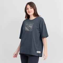 NHL New York Rangers Fanatics Women's Oversized Elements Raw Edge Future Ground T-Shirt - Blue