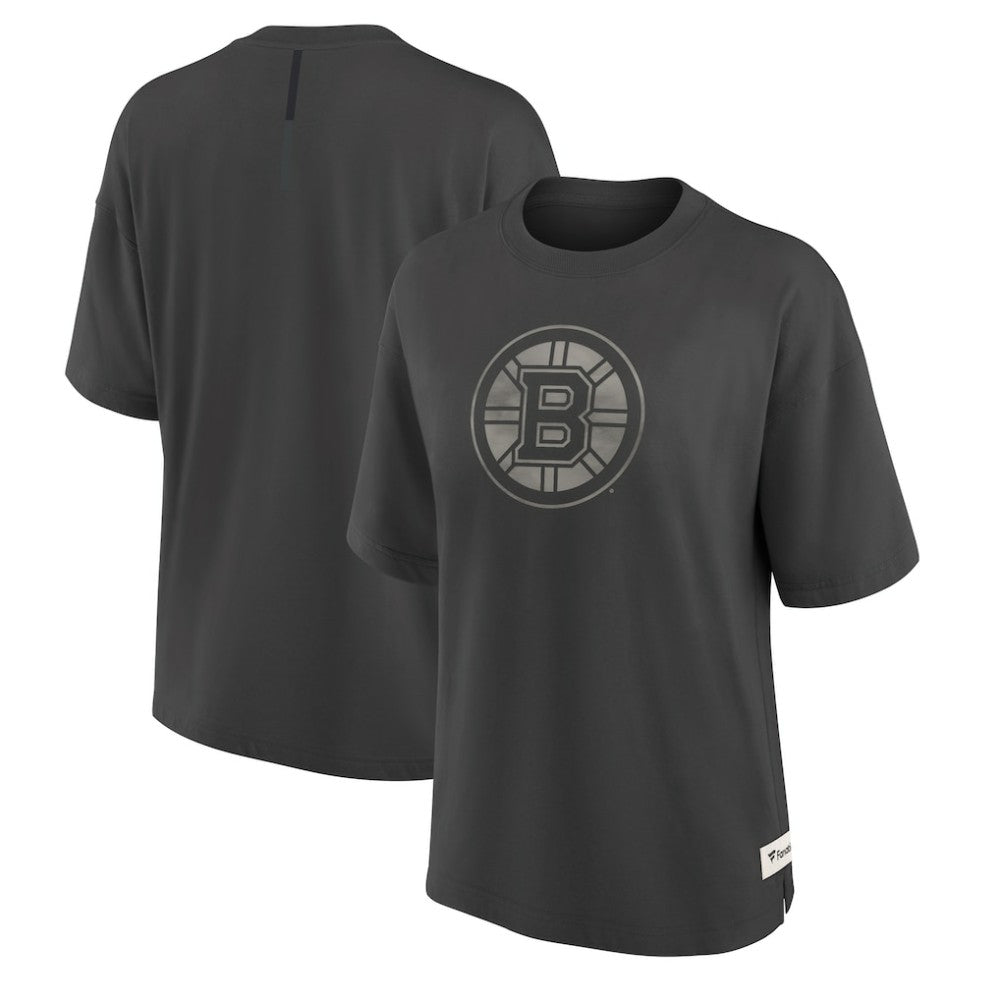 NHL Boston Bruins Fanatics Women's Oversized Elements Raw Edge Future Ground T-Shirt - Charcoal