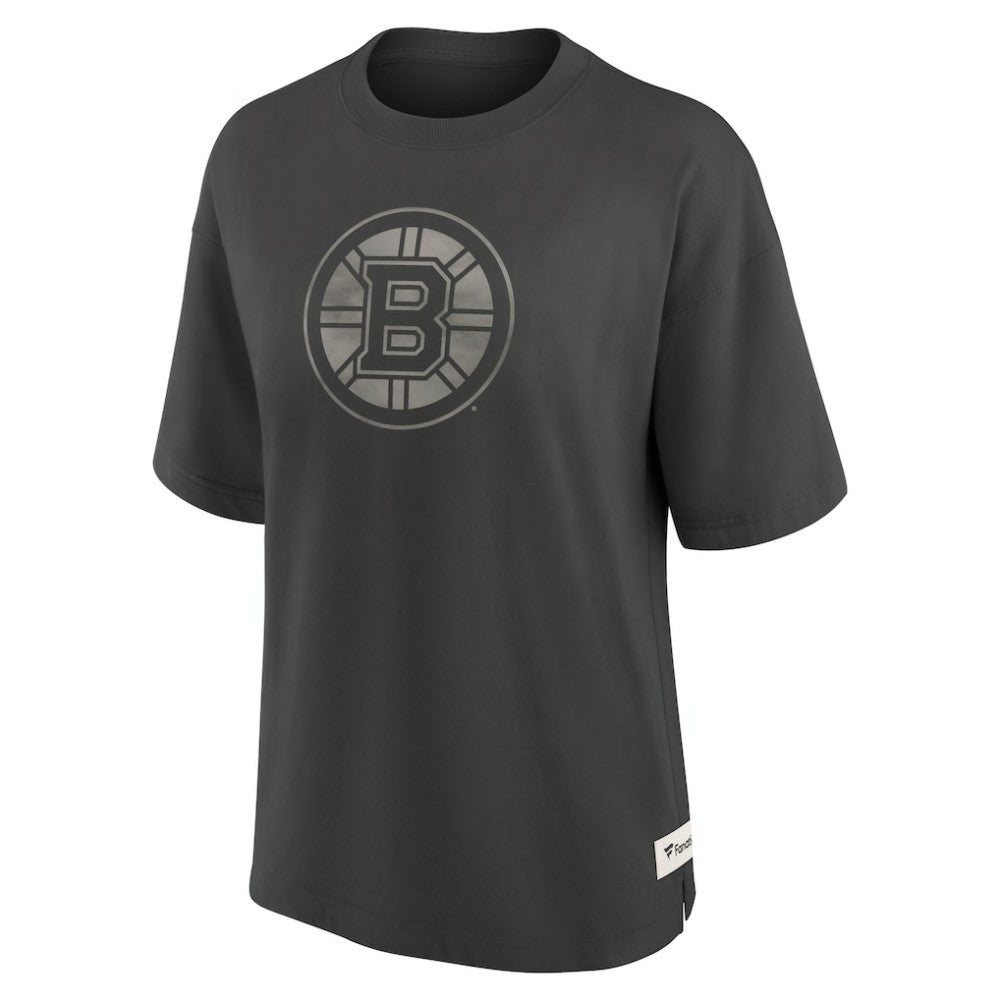 NHL Boston Bruins Fanatics Women's Oversized Elements Raw Edge Future Ground T-Shirt - Charcoal
