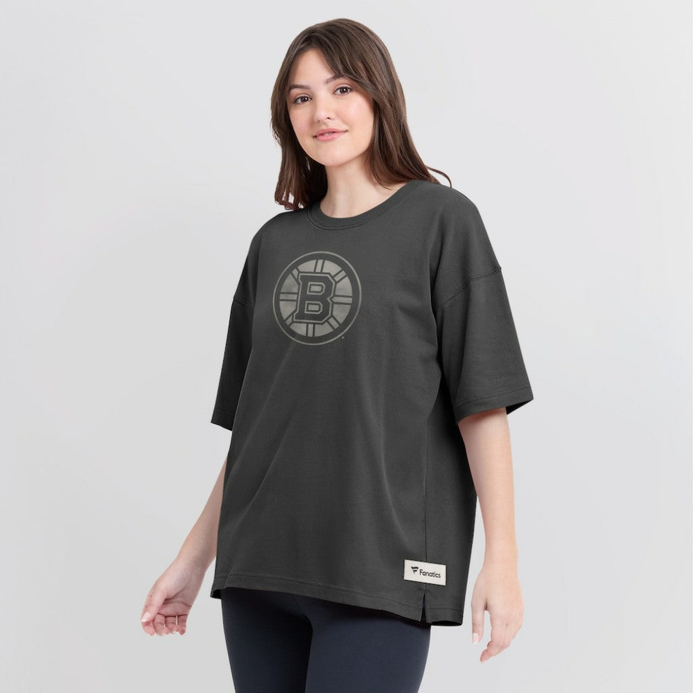 NHL Boston Bruins Fanatics Women's Oversized Elements Raw Edge Future Ground T-Shirt - Charcoal