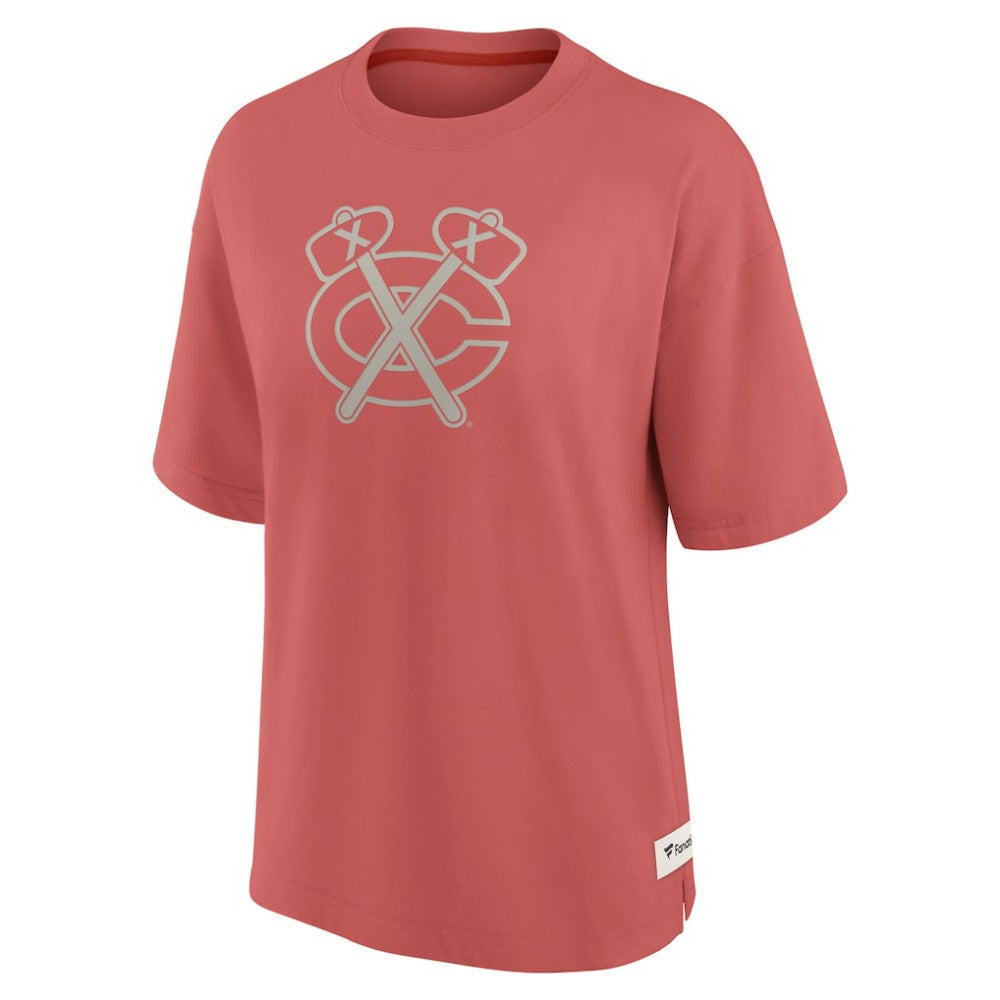 NHL Chicago Blackhawks Fanatics Women's Oversized Elements Raw Edge Future Ground T-Shirt - Red