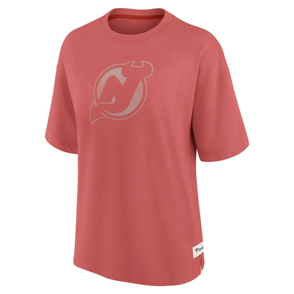 NHL New Jersey Devils Fanatics Women's Oversized Elements Raw Edge Future Ground T-Shirt - Red
