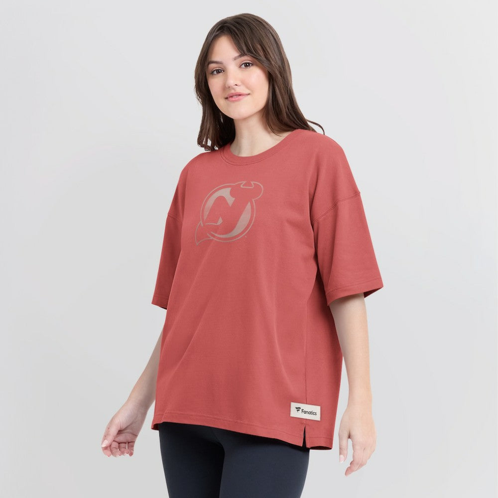 NHL New Jersey Devils Fanatics Women's Oversized Elements Raw Edge Future Ground T-Shirt - Red