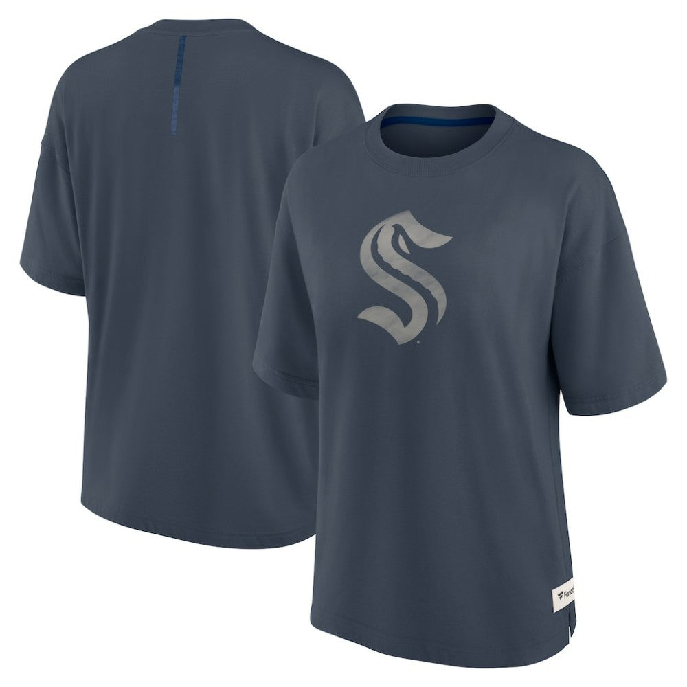 NHL Seattle Kraken Fanatics Women's Oversized Elements Raw Edge Future Ground T-Shirt - Blue