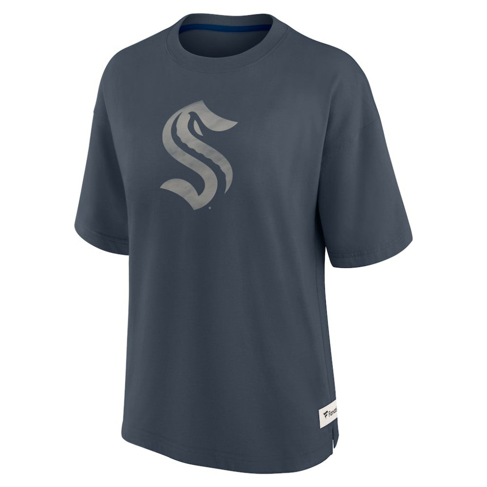 NHL Seattle Kraken Fanatics Women's Oversized Elements Raw Edge Future Ground T-Shirt - Blue