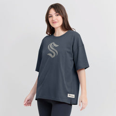 NHL Seattle Kraken Fanatics Women's Oversized Elements Raw Edge Future Ground T-Shirt - Blue