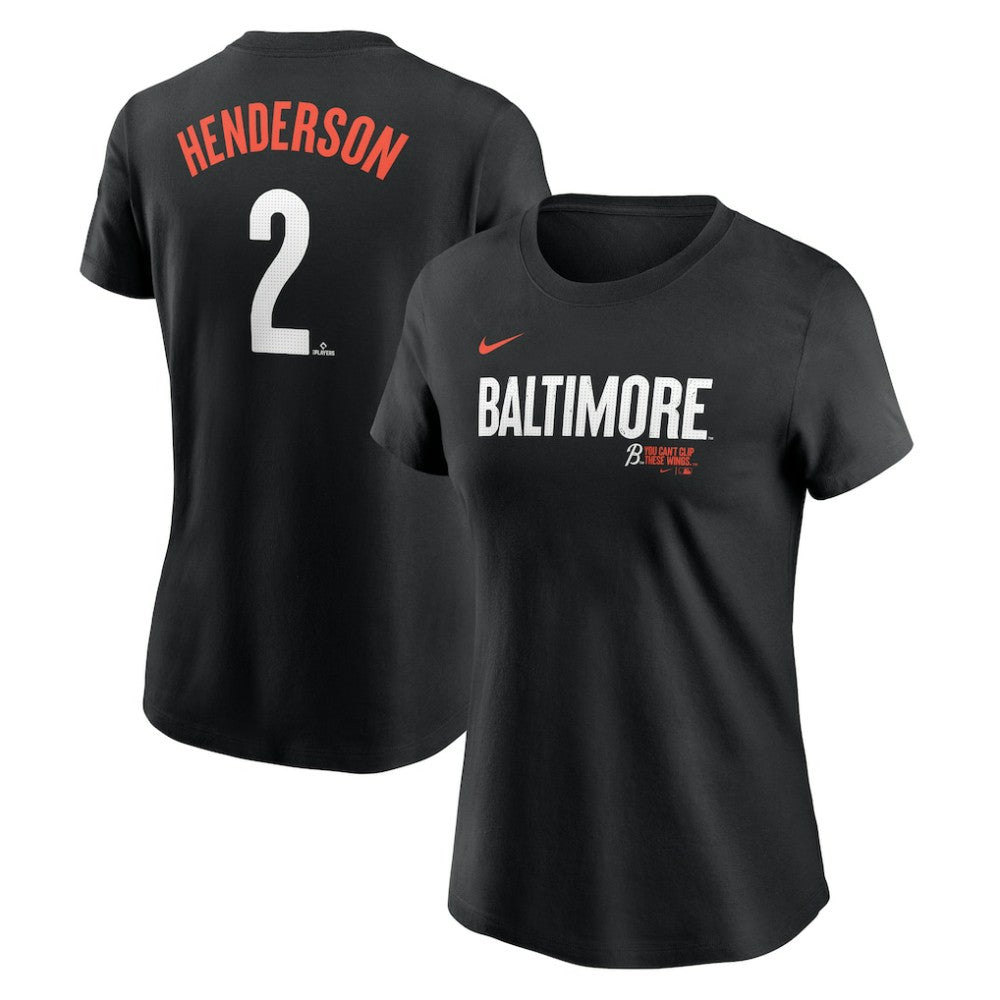 Gunnar Henderson Baltimore Orioles Nike Women's 2024 City Connect Fuse Player Name & Number T-Shirt - Black T-shirts