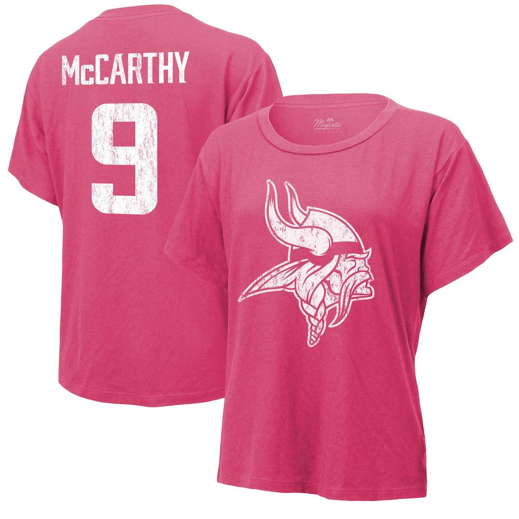 J.J. McCarthy Minnesota Vikings Majestic Threads Women's Name & Number T-Shirt Pink