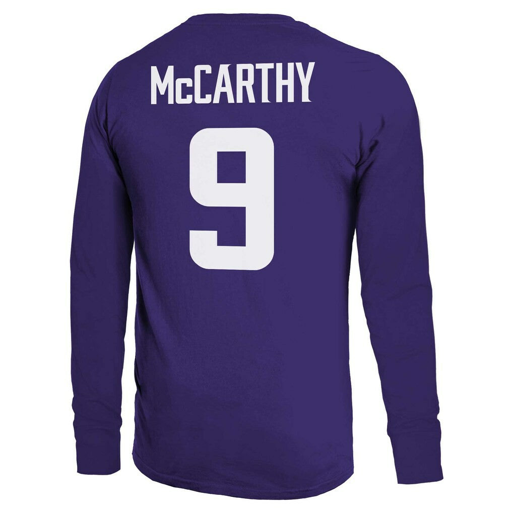 J.J. McCarthy Minnesota Vikings Majestic Threads Name & Number Long Sleeve T-Shirt Purple
