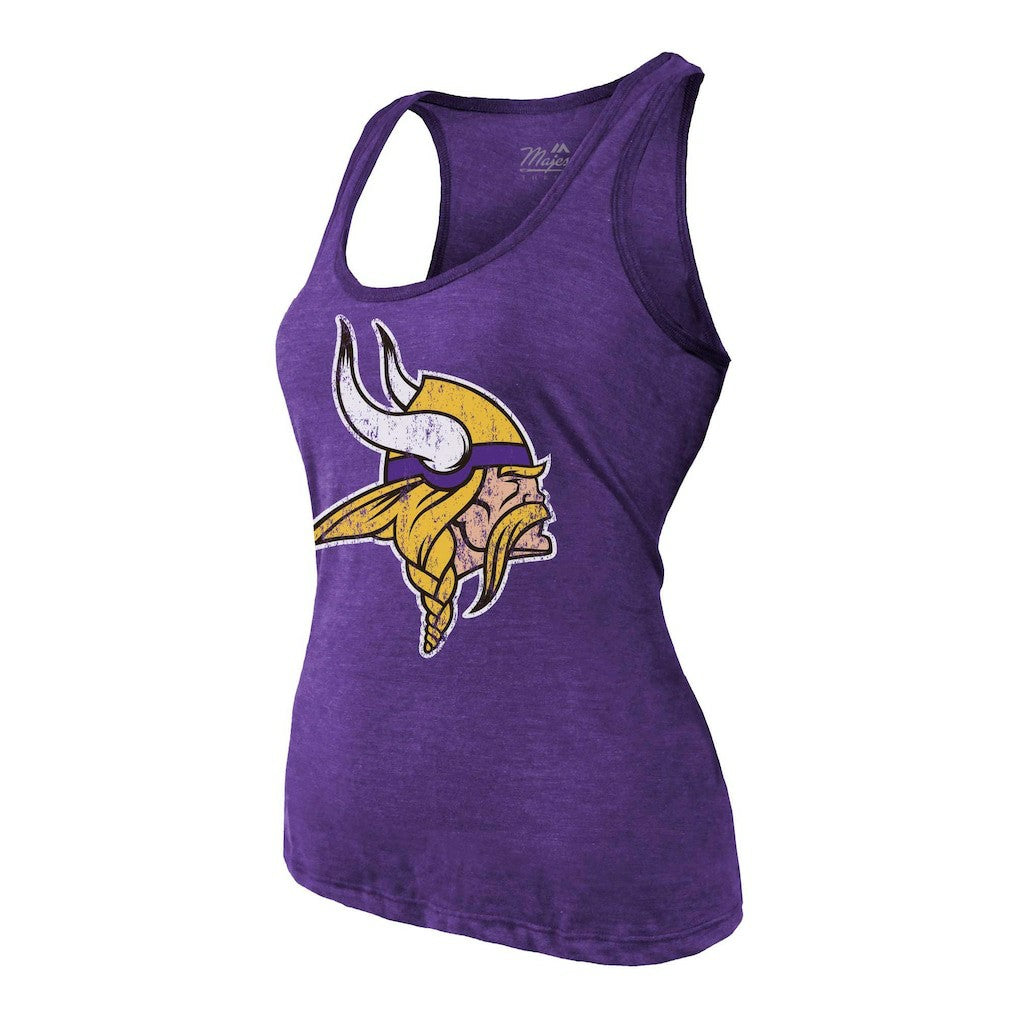 J.J. McCarthy Minnesota Vikings Majestic Threads Women's Name & Number Tri-Blend Scoop Neck Tank Top Purple