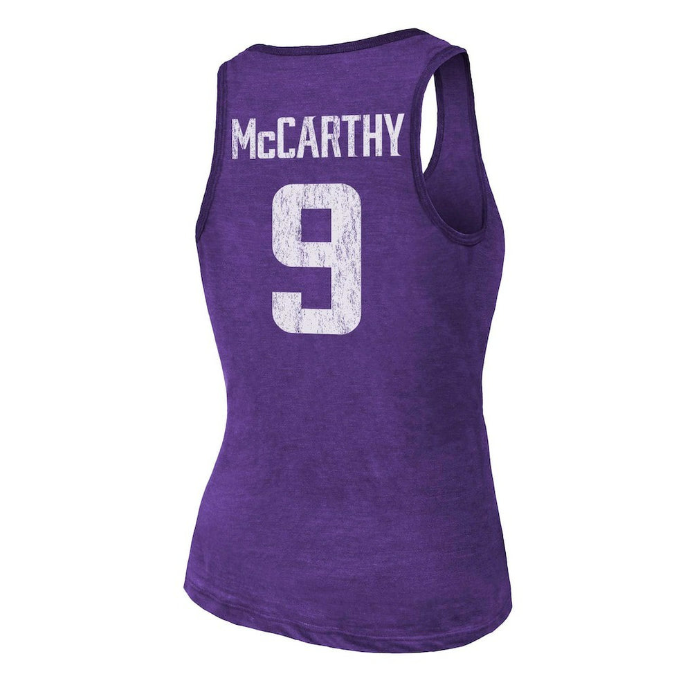 J.J. McCarthy Minnesota Vikings Majestic Threads Women's Name & Number Tri-Blend Scoop Neck Tank Top Purple