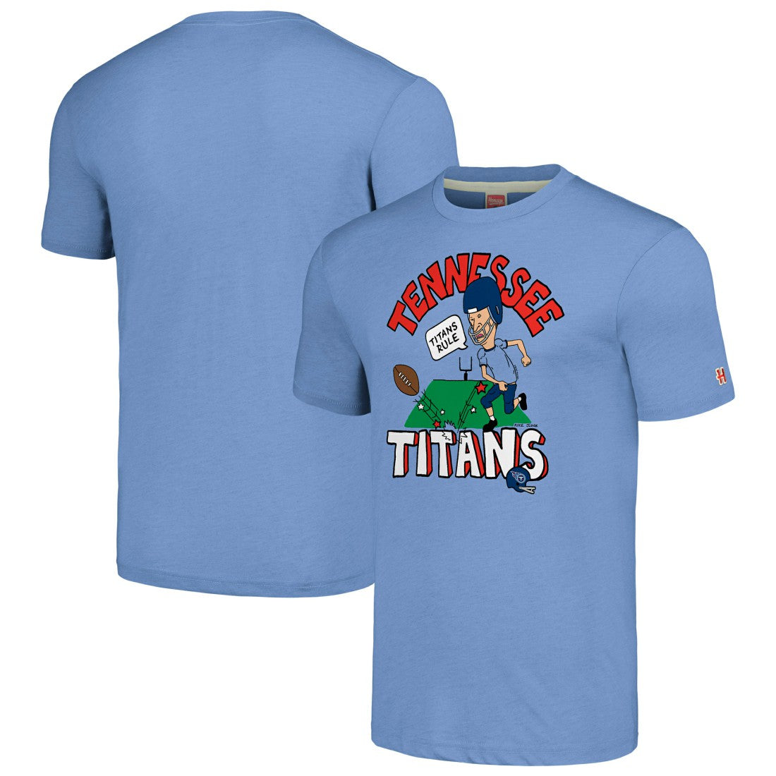 Tennessee Titans NFL x Homage x Beavis and Butt-Head Unisex Tri-Blend T-Shirt – Light Blue