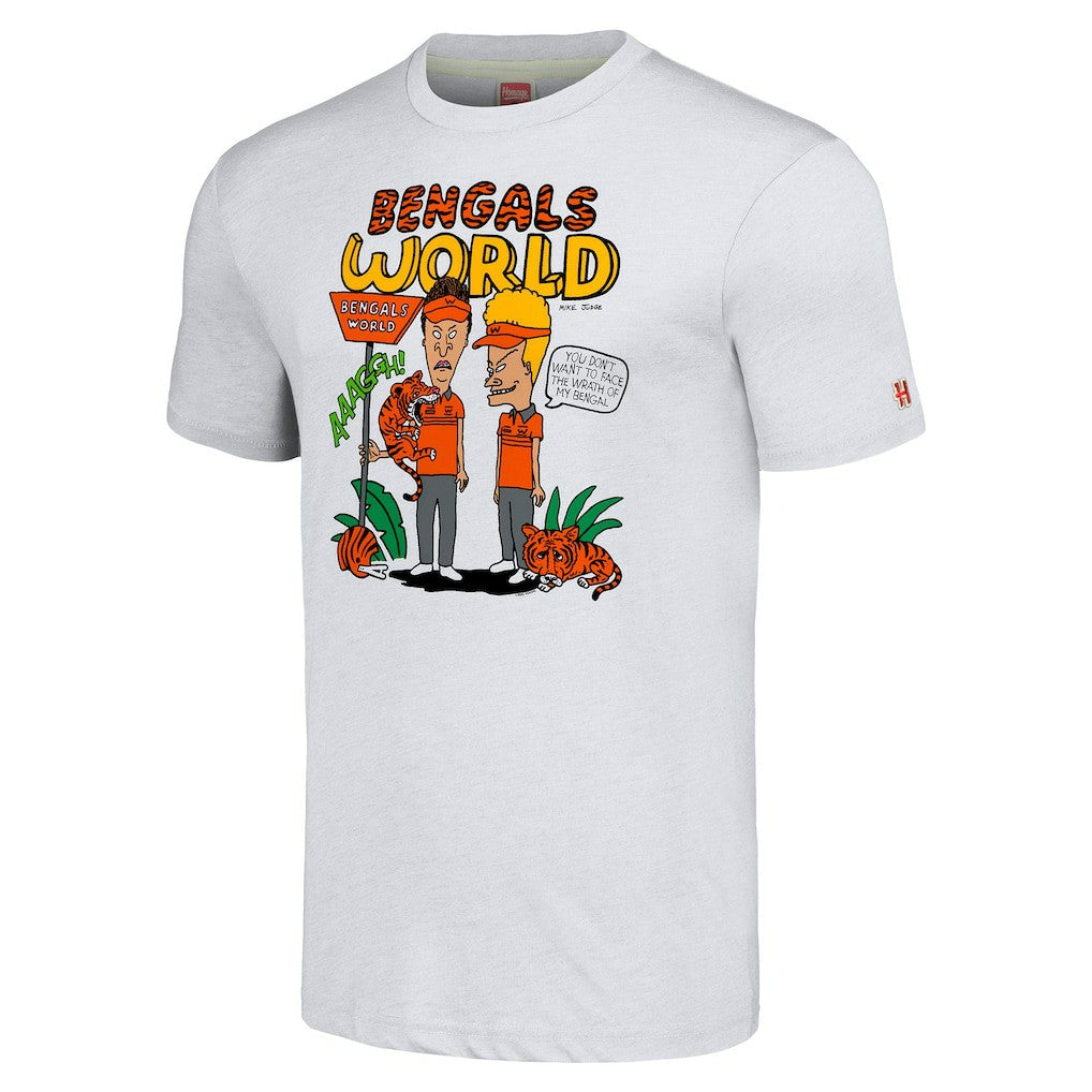Cincinnati Bengals NFL x Homage x Beavis and Butt-Head Unisex Tri-Blend T-Shirt – Ash
