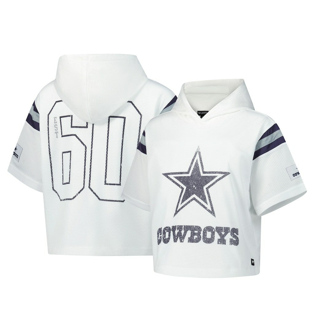 Dallas Cowboys The Wild Collective Women's Mesh Short Sleeve Hoodie T-Shirt White