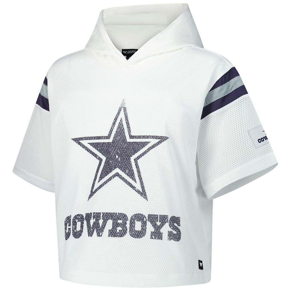 Dallas Cowboys The Wild Collective Women's Mesh Short Sleeve Hoodie T-Shirt White