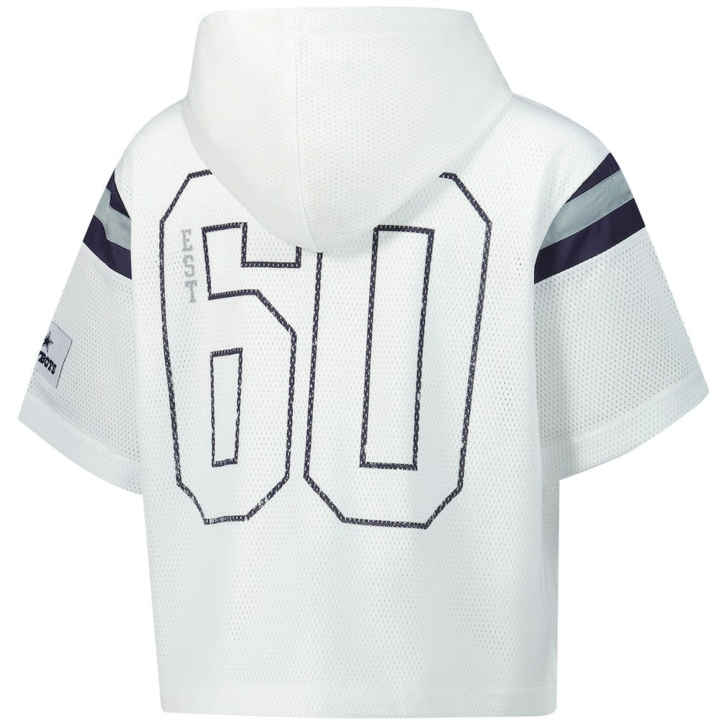 Dallas Cowboys The Wild Collective Women's Mesh Short Sleeve Hoodie T-Shirt White
