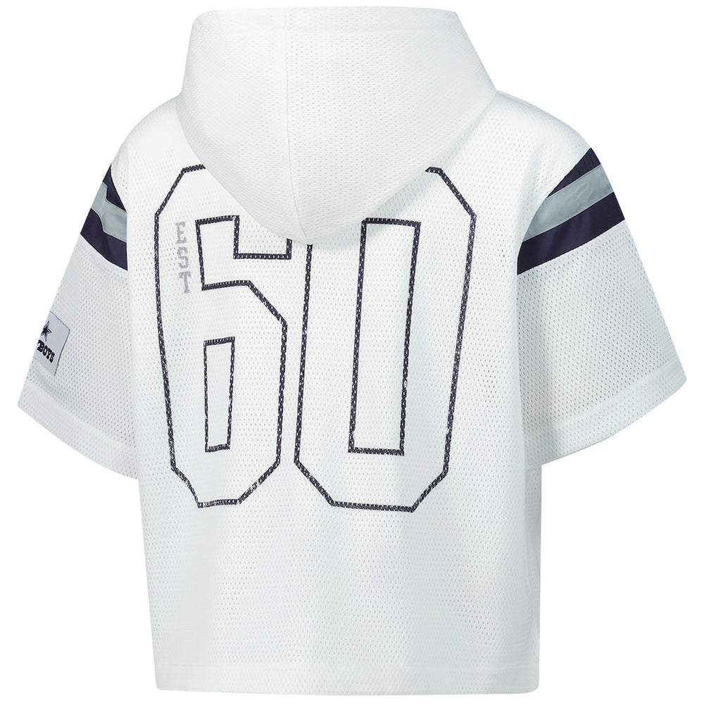 Dallas Cowboys The Wild Collective Women's Mesh Short Sleeve Hoodie T-Shirt White