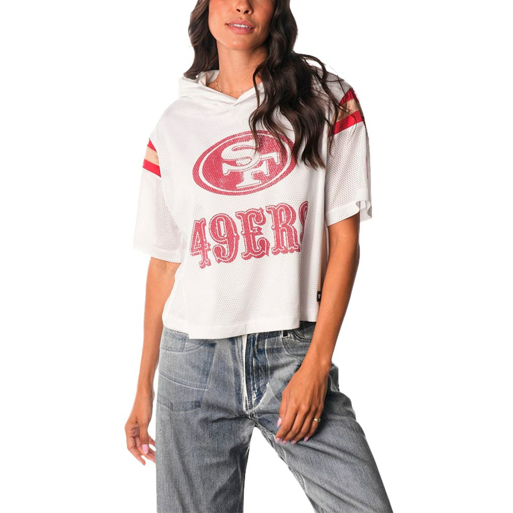 San Francisco 49ers The Wild Collective Women's Mesh Short Sleeve Hoodie T-Shirt White