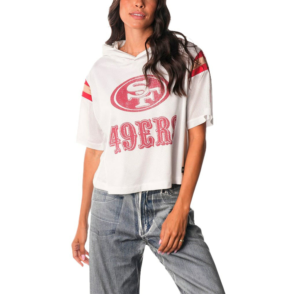 San Francisco 49ers The Wild Collective Women's Mesh Short Sleeve Hoodie T-Shirt White