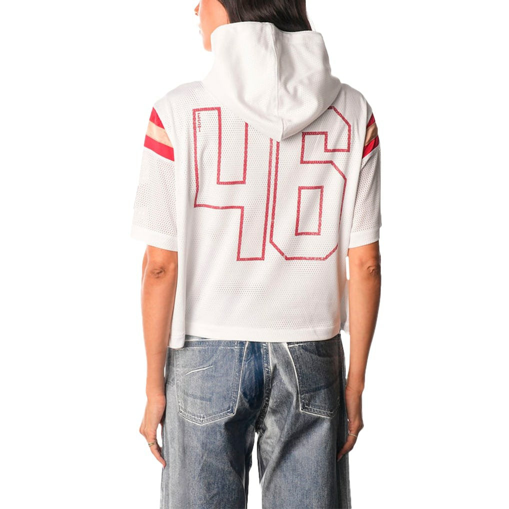 San Francisco 49ers The Wild Collective Women's Mesh Short Sleeve Hoodie T-Shirt White