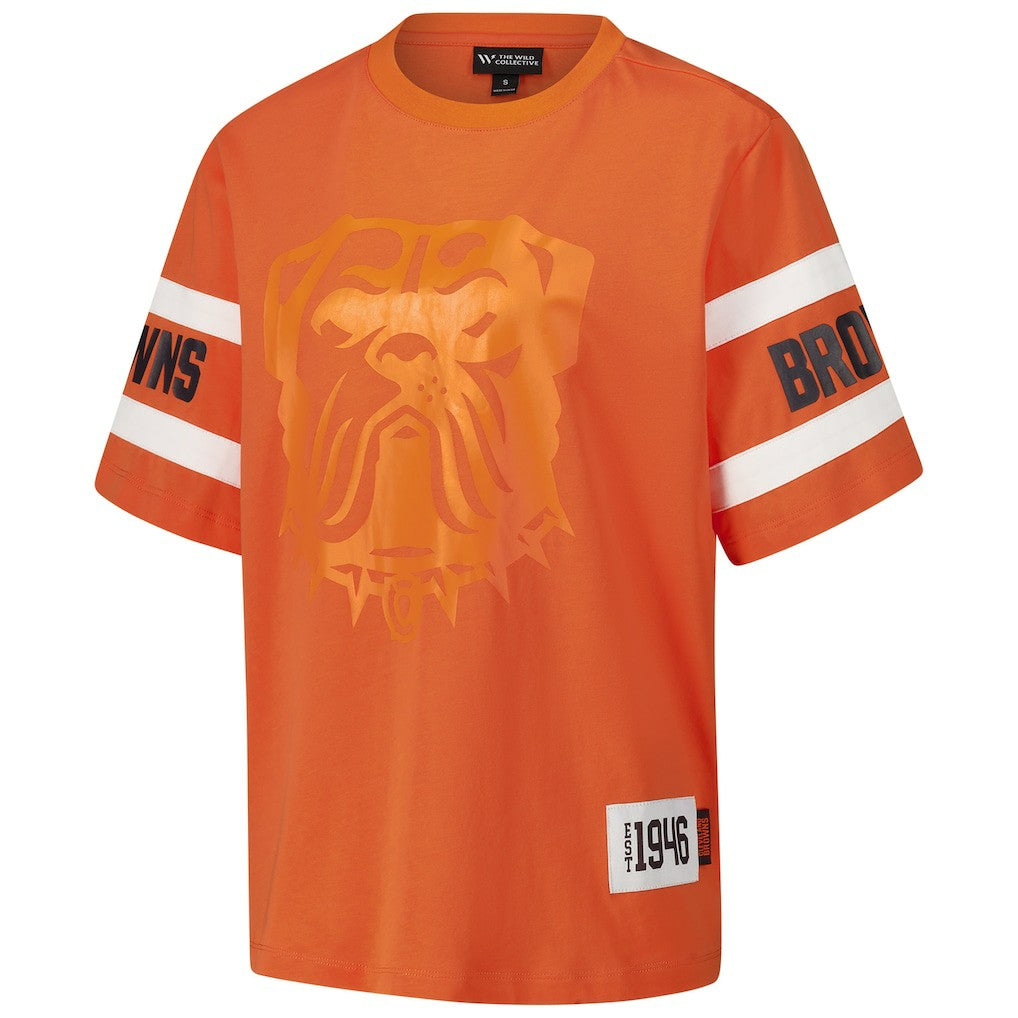Cleveland Browns The Wild Collective Women's Drop Shoulder T-Shirt Orange