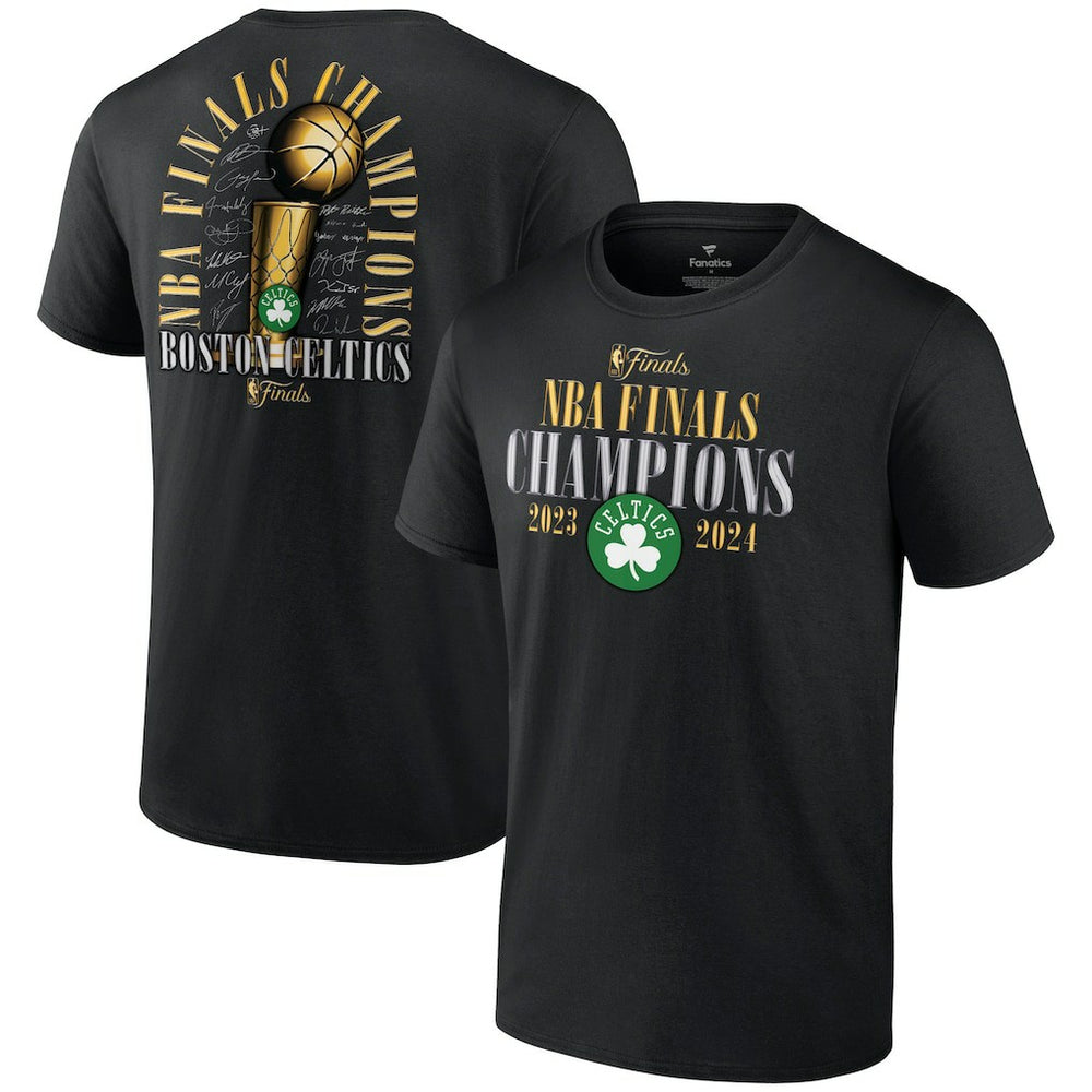 Boston Celtics 2024 NBA Finals Champions Big & Tall Fade Away Jumper Roster Signature T-Shirt Black