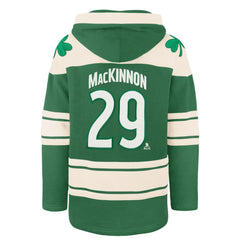 NHL Nathan MacKinnon Colorado Avalanche '47 St. Patrick's Day Player Name & Number Lacer Pullover Hoodie - Kelly Green