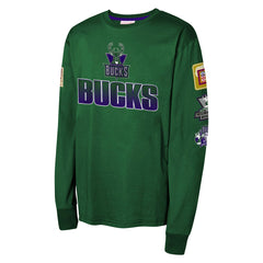 Milwaukee Bucks Youth Hardwood Classics All Over Long Sleeve T-Shirt Hunter Green