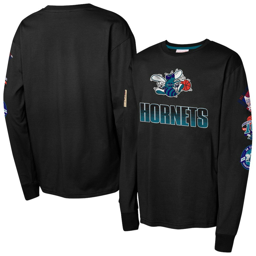 Charlotte Hornets Youth Hardwood Classic All Over Long Sleeve T-Shirt Black