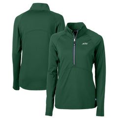 New York Jets Cutter & Buck Women's Primary Logo DryTec Adapt Eco Knit Stretch Recycled Raglan Half-Zip Top Hunter Green