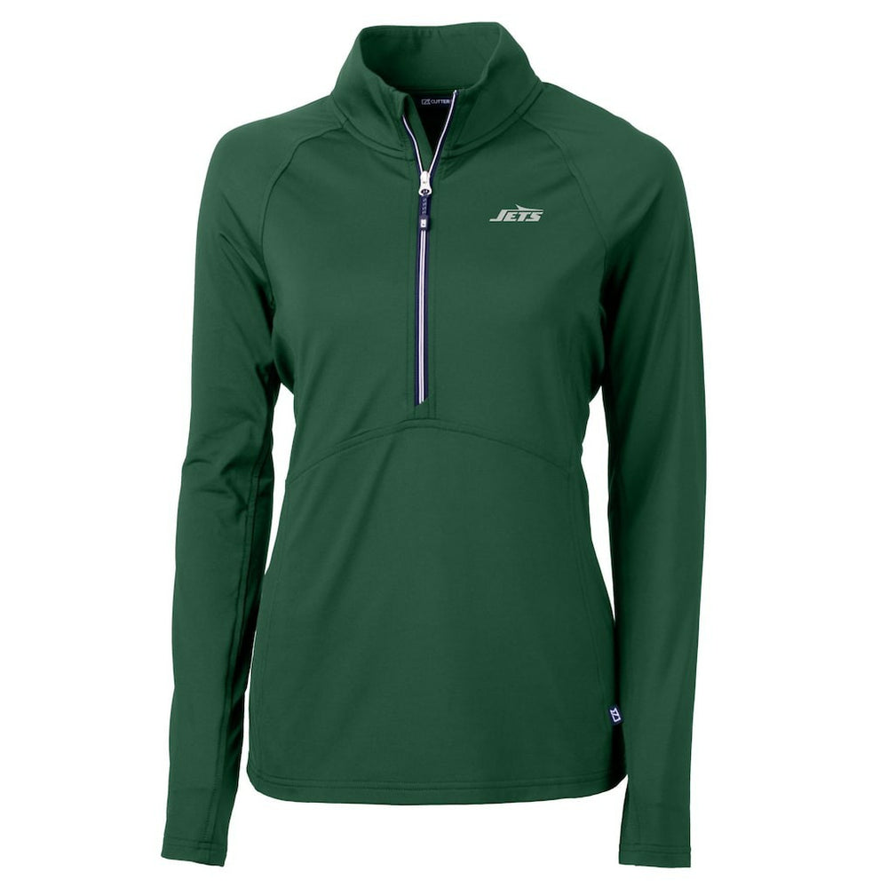 New York Jets Cutter & Buck Women's Primary Logo DryTec Adapt Eco Knit Stretch Recycled Raglan Half-Zip Top Hunter Green