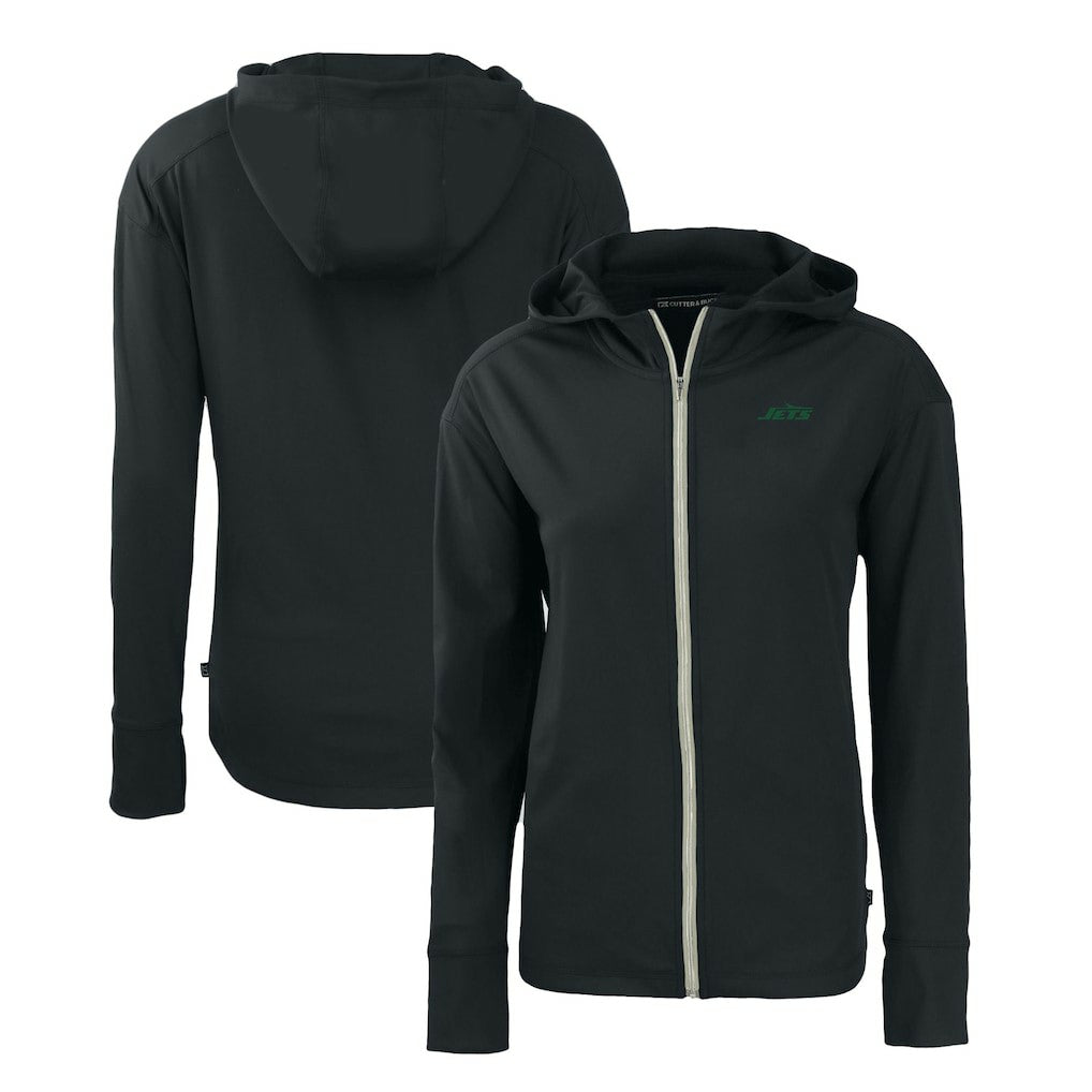 New York Jets Cutter & Buck Women's Primary Logo Daybreak Eco Recycled Full-Zip Hoodie Jacket Black